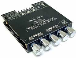 MRM Аmplifier - усилитель мощности аудио с улучшенным чипом TPA3116D2, вход: 3,5 jack AUX и Bluetooth 5.1, Выход: колонки 50 Вт * 2 шт + 100w бас