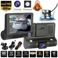 Автомобильный видеорегистратор c тремя объективами / Full HD 1080P / LCD дисплей / G-sensor / HDR / Камера заднего вида для парковки