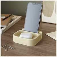 MUSKO Подставка для телефона настольная, держатель для смартфона и планшета Oliver, бетон, кремовый глянцевый