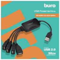 Хаб (разветвитель), Buro, USB 2.0, 4 USB порта, пассивный, хаб черного цвета