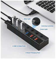 Хаб USB с портами быстрой зарядки 4 x USB 3.0 +2 x QC 3.0, выключатели, БП 12В, 3А | ORIENT BC-306PSQC