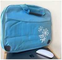 Сумка для ноутбука, макбука (Macbook) 13-15 дюймов с ремнем мужская, женская  /  Деловая сумка через плечо, размер 38-28-5 см, голубой