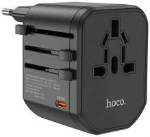 Универсальный переходник для розеток +2 USB+Type-C Hoco DC44 PD 20W QC3.0