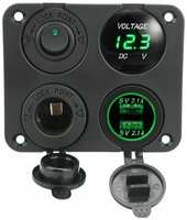 Разветвитель-адаптер питания 12-24 В 4 в 1/панель, USB розетка, прикуриватель, вольтметр, выключатель