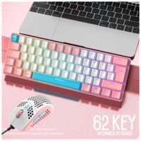 Клавиатура механическая русская Т60+мышь игровая М8 с подсветкой проводная комплект для компьютера ноутбука Gaming / game mouse keyboard розовый