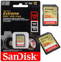 Карта памяти SanDisk Extreme SDXC 256 ГБ Class 10 UHS-I U3 V30 (R/W 180/130 Mb/s)