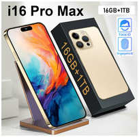 Смартфон, i16ProMax, поддержка русского языка, экран-капсула, Spirit Island, сеть 5G, RAM 16GB+1TB, Bluetooth 4.0, Android 13, золотой