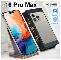 Смартфон, i16ProMax, поддержка русского языка, экран-капсула, Spirit Island, сеть 5G, RAM 16GB+1TB, Bluetooth 4.0, Android 13, серый