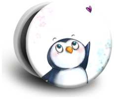 Case Place Попсокет с рисунком Пингвин и сердечко / Держатель для телефона круглый с принтом