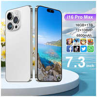 Смартфон, i16ProMax, Игровой телефон, Капсульный экран 7,3?, Сеть 5G, Память 16GB+1TB, Bluetooth 4.0, Android 13