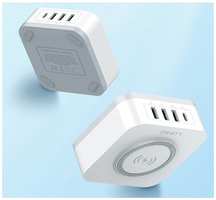 Зарядная станция LDNIO Desktop AW004, Total Power 32W, Qi 15W + 1C (PD30W) + 3USB, Кабель 1.5 м