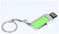 Металлическая выдвижная мини флешка для нанесения логотипа (128 Гб  /  GB USB 2.0 Зеленый / Green 401 гравировка)