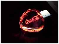 Стеклянная флешка с кристаллом сердце под гравировку 3D логотипа (64 Гб / GB USB 2.0 / cristal-03 apexto AP-UG004, LED)