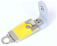 Кожаная флешка брелок для нанесения логотипа (64 Гб  /  GB USB 2.0 Желтый / Yellow 209 именная юсб флешка для сотрудника под логотип)