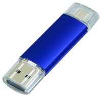 Металлическая флешка OTG для нанесения логотипа (64 Гб  /  GB USB 2.0 / microUSB Синий / Blue OTG 001 для андроида доступна оптом и в розницу)