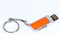 Металлическая выдвижная мини флешка для нанесения логотипа (128 Гб  /  GB USB 2.0 Оранжевый / Orange 401 гравировка)