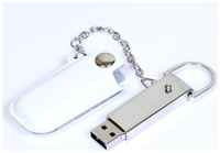 Массивная металлическая флешка с кожаным чехлом (16 Гб  /  GB USB 2.0 Белый / White 214 Классная флешка оригинальный подарок для школьника)