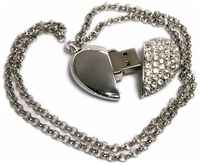 Flash drive Сердце со стразами (64 Гб / GB USB 2.0 /Silver HEART_BD Подарок на день рождения для девушки)