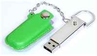 Centersuvenir.com Массивная металлическая флешка с кожаным чехлом (8 Гб  /  GB USB 2.0 Зеленый / Green 214 Кожаная флешка VF- L4)