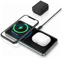 Магнитное зарядное устройство ESR HaloLock 2 in 1 Charging Station iPhone 12/13 + iWatch (5W/7.5W/10W/15W), с поддержкой MagSafe, черное