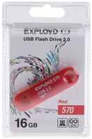 Флешка Exployd 570, 16 Гб, USB2.0, чт до 15 Мб / с, зап до 8 Мб / с, красная