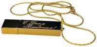 Подарочный USB-накопитель подвеска на цепочке с гравировкой С днем рождения! золото 128GB, с бархатным мешочком