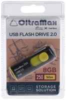 Флешка 250, 8 Гб, USB2.0, чт до 15 Мб / с, зап до 8 Мб / с, жёлтая