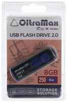 Флешка OltraMax 250, 8 Гб, USB2.0, чт до 15 Мб / с, зап до 8 Мб / с, синяя