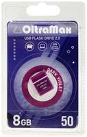 Флешка OltraMax 50, 8 Гб, USB2.0, чт до 15 Мб / с, зап до 8 Мб / с, фиолетовая