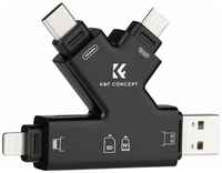 Картридер 4 в 1 K&F Concept Card Reader KF42.0006 (SD, MicroSD/TF - Lightning, Type-C, USB, Micro USB)