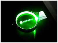 Стеклянная флешка с круглым кристаллом под гравировку 3D логотипа (64 Гб  /  GB USB 2.0 Зеленый / Green Cristal-02 apexto UG002, LED LOGO)