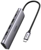 USB-концентратор UGreen CM136, разъемов: 5, 0.15 см, космос