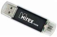 Флешка Mirex SMART , 16 Гб, USB2.0, USB/microUSB, чт до 25 Мб/с, зап до 15 Мб/с, черная