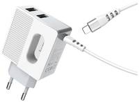 СЗУ USB 2.4A 3 выхода HOCO C75 кабель Lightning 8Pin
