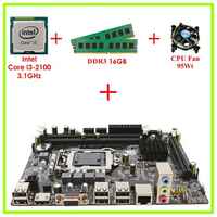 Intel Материнская плата Комплект Мат. плата H61 1155 Сокет + Core i3-2100 3.1Ghz + 16Gb DDR3 + CPU Fan