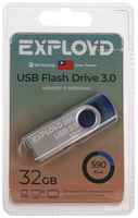 Флешка Exployd 590, 32 Гб, USB3.0, чт до 70 Мб / с, зап до 20 Мб / с, синяя 9514982