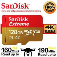 Карта памяти с адаптером SanDisk Extreme microSDXC 128 ГБ Class10 UHS Class 3 V30 A2 190/90 Mb/s (Go Pro, dji, дроны)