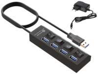 Активный разветвитель концентратор USB хаб (HUB) с кнопками вкл/выкл Dream UH2, 4 порта USB 2.0 с блоком питания 2A в комплекте