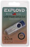 Флешка Exployd 590, 32 Гб, USB3.0, чт до 70 Мб / с, зап до 20 Мб / с, синяя
