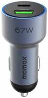 Зарядка в прикуриватель для телефона, ноутбука Momax MoVe 67 Вт USB + Type C, быстрая зарядка PD + Q.C 3.0 - серая (UC16E)
