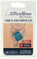 Флешка OltraMax 50, 32 Гб, USB2.0, чт до 15 Мб/с, зап до 8 Мб/с, т/зеленая