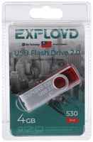 Флешка Exployd 530, 4 Гб, USB2.0, чт до 15 Мб/с, зап до 8 Мб/с, красная