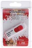 Флешка OltraMax 250, 32 Гб, USB2.0, чт до 15 Мб / с, зап до 8 Мб / с, красная