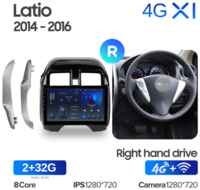 Штатная магнитола Teyes X1 Wi-Fi + 4G Nissan Latio N17 2014-2016 10.2″ (Right hand driver) (2+32Gb)