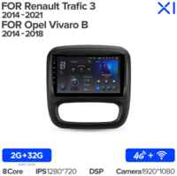 Штатная магнитола Teyes X1 Wi-Fi + 4G Renault Trafic 3 2014-2021 / Opel Vivaro B 2014-2018 9″ (2+32Gb)