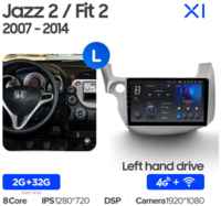 Штатная магнитола Teyes X1 Wi-Fi + 4G Honda Jazz 2 GG Fit 2 GE 2007-2014 10.2″ (Left hand drive) (2+32Gb)