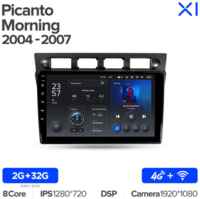 Штатная магнитола Teyes X1 Wi-Fi + 4G Kia Picanto SA Morning 2004-2007 9″ (2+32Gb)