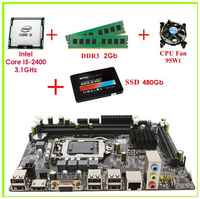 Intel Материнская плата Комплект Мат. плата H61 1155 Сокет + Core i5-2400 3.1Ghz + Оперативная Память 2GB + SSD 480GB + CPU Fan