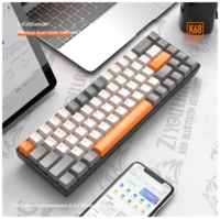 Клавиатура механическая беспроводная русская Free Wolf K68 Ultra Bluetooth+2.4G+Hot Swap игровая для компьютера ноутбука планшета Бежевая / Серая / Оранж