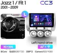 Штатная магнитола Teyes CC3 Honda Jazz 1 GD Fit 1 2001-2009 9″ (Left hand drive) 3+32G